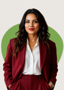 Ai-Driven Creation of a Business Women Wearing Maroon Suit with white Shirt and having a smile on her face