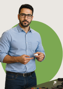 Ai-Driven Creation of a Working Professional Man Wearing Blue Shirt, wearing a spectacles & confident expression on his face